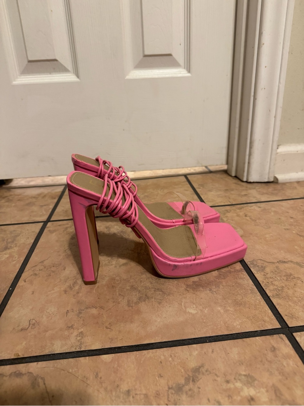 EGO Pink Strappy Square-Toe Block Heel Sandals - Picture 2 of 4